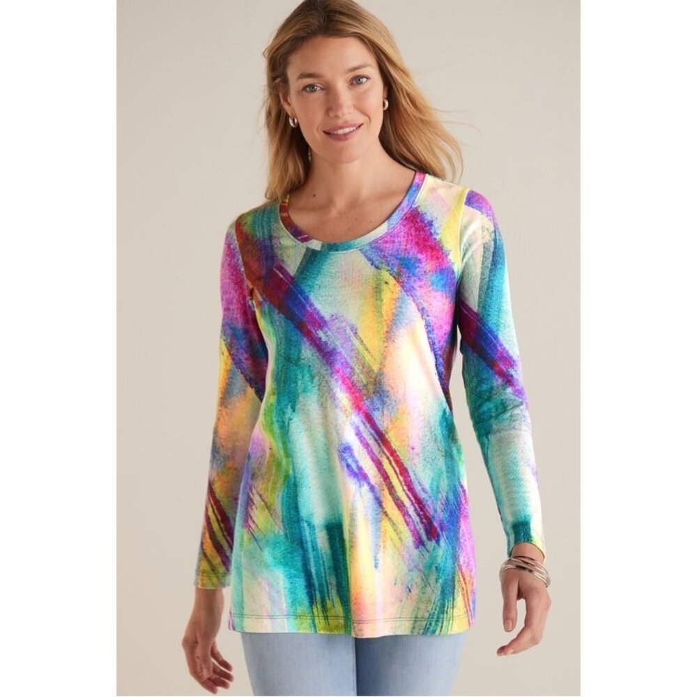 Soft Surroundings‎ Womens Large Dale Tunic Top Long Sleeve Colorful Shirt